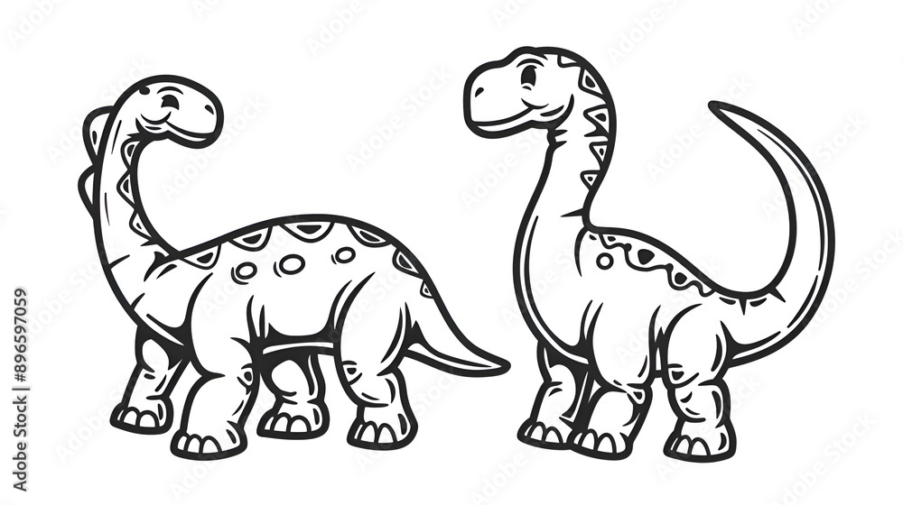 Kid Coloring Book page , monochromatic two cute dinosaur, Kid Coloring Book page , monochromatic two cute dinosaur,