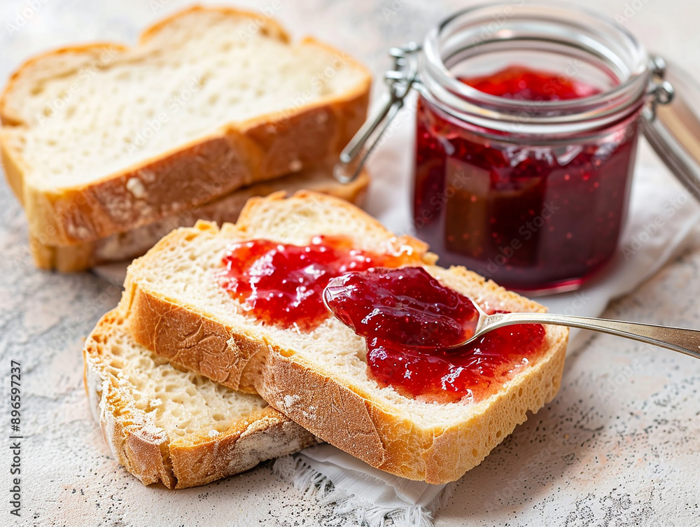 Fresh Toast with Strawberry Jam Spread for Breakfast Fresh Toast with Strawberry Jam Spread for Breakfast