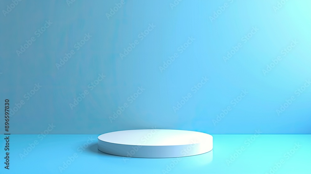 3D pedestal on a blue background, ideal for highlighting products in a studio environment. 3D pedestal on a blue background, ideal for highlighting products in a studio environment.
