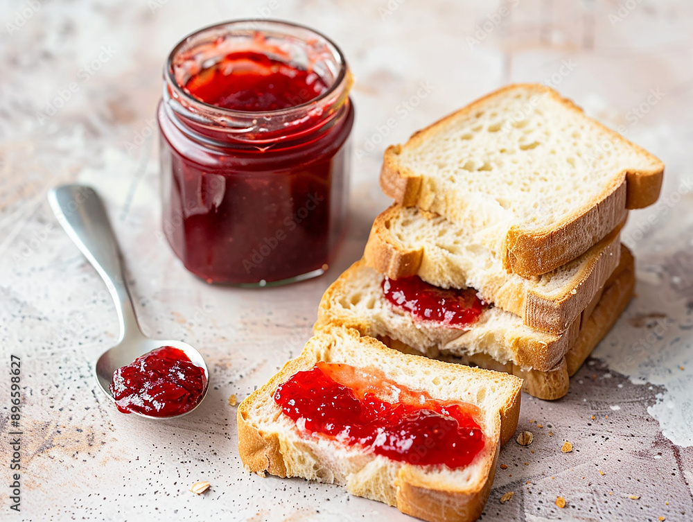 Fresh Toast with Strawberry Jam Spread for Breakfast Fresh Toast with Strawberry Jam Spread for Breakfast