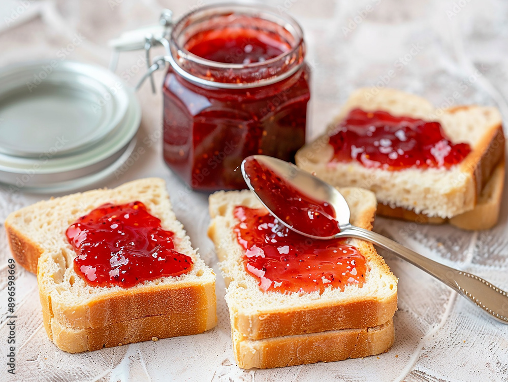 Fresh Toast with Strawberry Jam Spread for Breakfast Fresh Toast with Strawberry Jam Spread for Breakfast