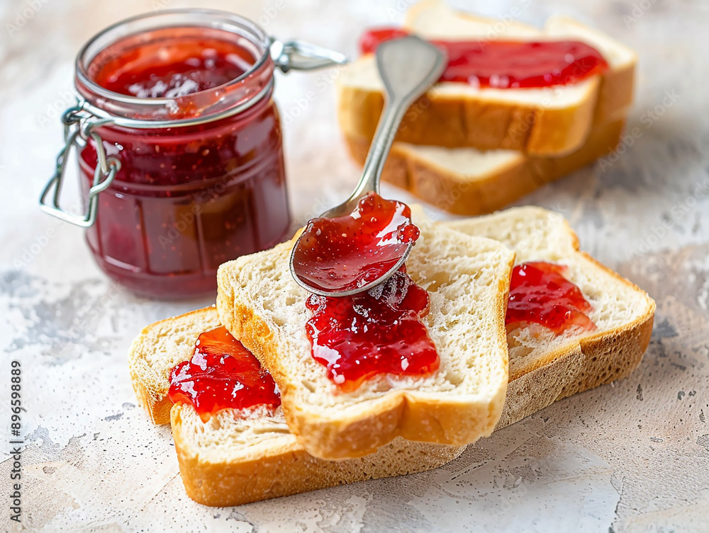 Fresh Toast with Strawberry Jam Spread for Breakfast