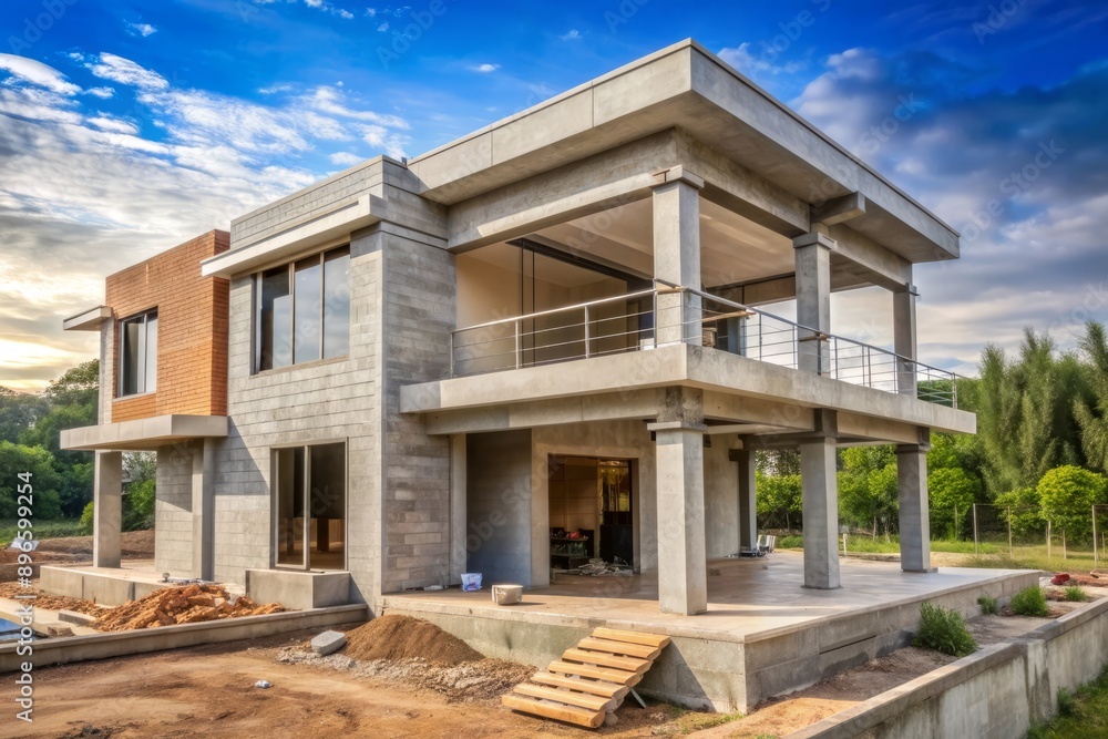 Under construction House or Villas Villas with Concreate Block or bricks Exterior view of 02 story under construction house with modern design : Generative AI Under construction House or Villas Villas with Concreate Block or bricks Exterior view of 02 story under construction house with modern design : Generative AI