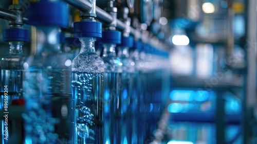 Close-up of a reverse osmosis system, showing the filtration process and pure water output