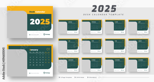 Desk calendar 2025 planner template, corporate desk calendar schedule 2025 monthly planner template, week starts on Monday, 