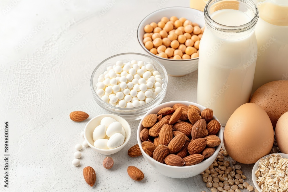 A beautiful assortment of healthy foods including nuts, seeds, grains, and dairy. Perfect for nutrition and wellness themes. A beautiful assortment of healthy foods including nuts, seeds, grains, and dairy. Perfect for nutrition and wellness themes.