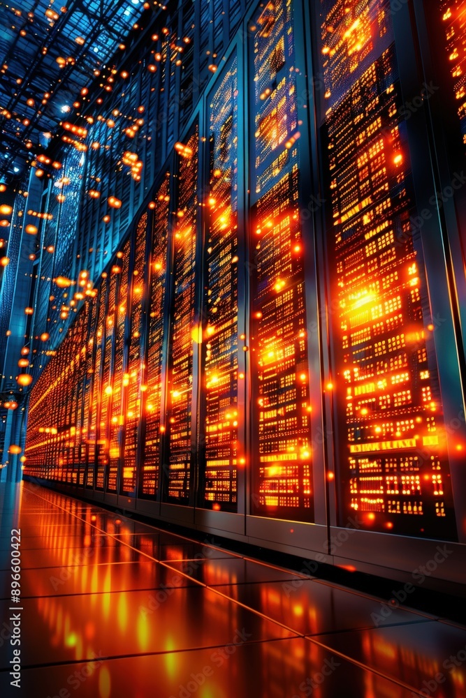 A futuristic data center featuring glowing servers and vibrant lights, showcasing advanced technology in a digital environment. A futuristic data center featuring glowing servers and vibrant lights, showcasing advanced technology in a digital environment.