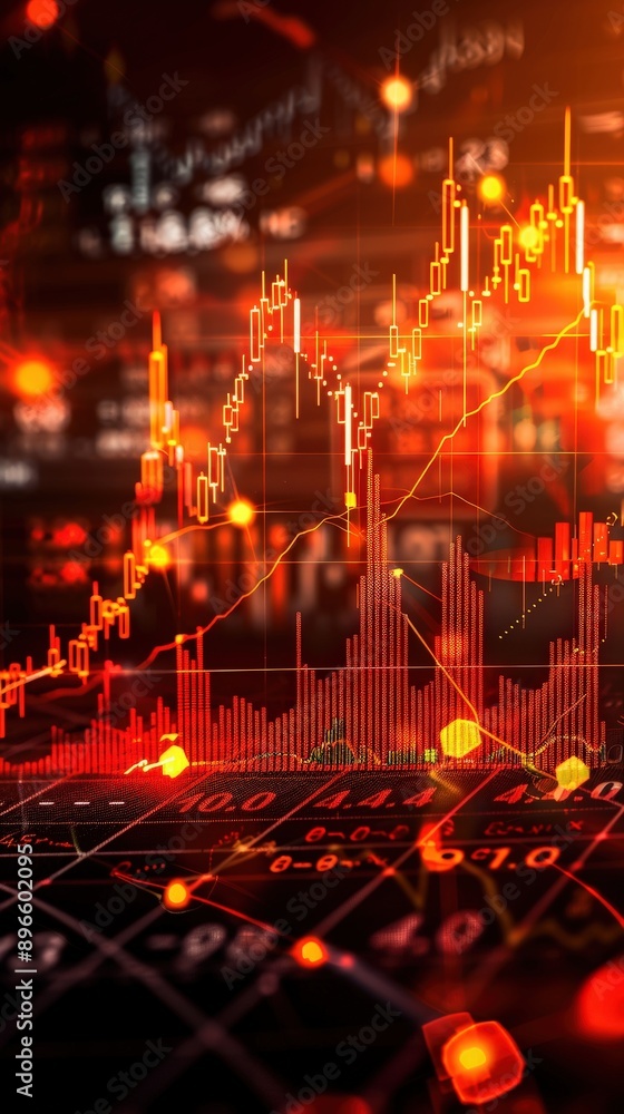 Fototapeta premium Dynamic financial chart with glowing elements, representing market trends and data analysis in an engaging visual format.