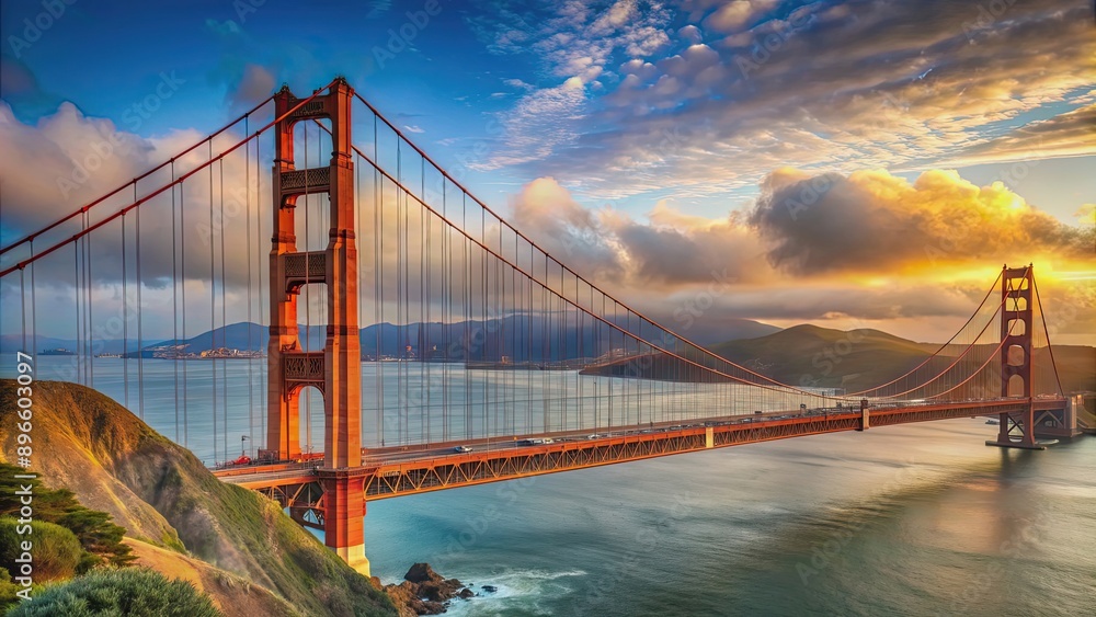 Obraz premium Golden Gate Bridge leading to the gates of Valhalla , bridge, gate, Valhalla, afterlife, heaven, Norse mythology, San Francisco