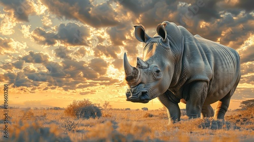 Rhino standing proudly, highlighting the critical need for protection of this near-extinct species