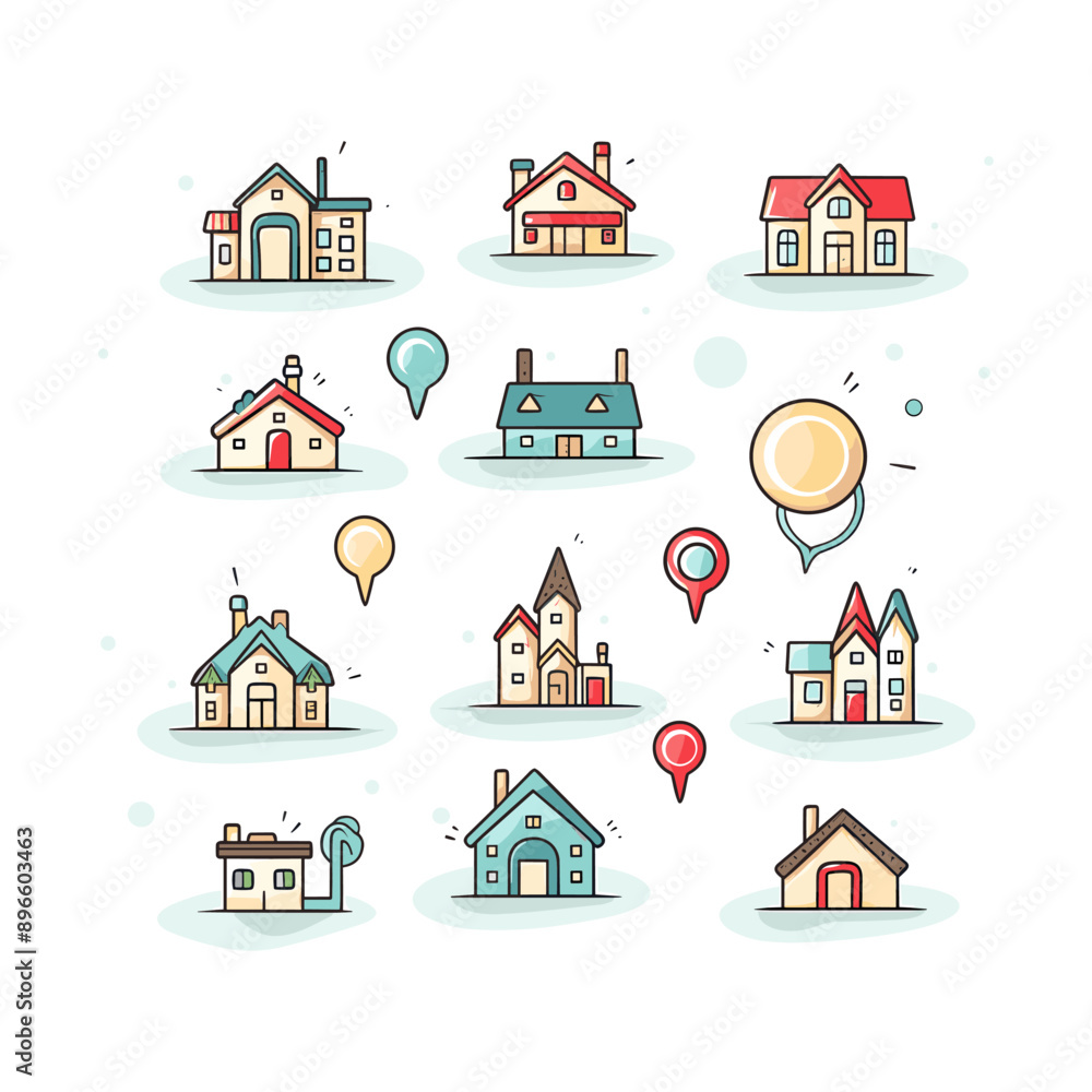cute icon pin address set, white background, vector cute icon pin address set, white background, vector
