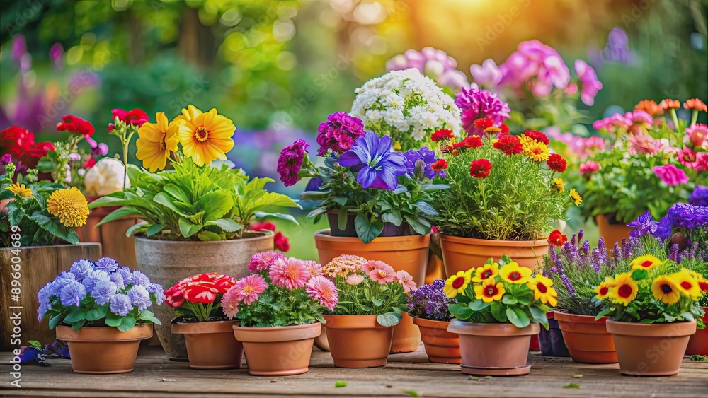 Beautiful array of colorful flowers blooming in various pots , vibrant, garden, botanical, plant, nature Beautiful array of colorful flowers blooming in various pots , vibrant, garden, botanical, plant, nature