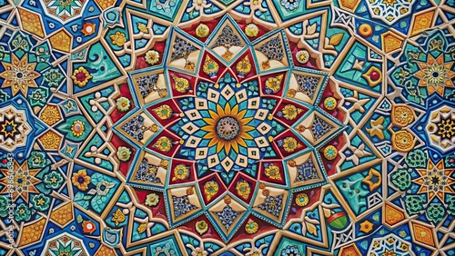 Abstract Arabic art featuring intricate geometric patterns and vibrant colors , Arabic, art, abstract, geometric, patterns