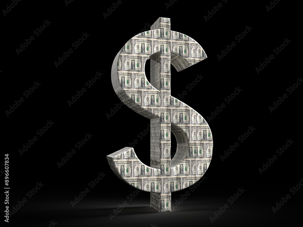 Obraz premium Dollar sign made of hundred dollar bills standing on black background