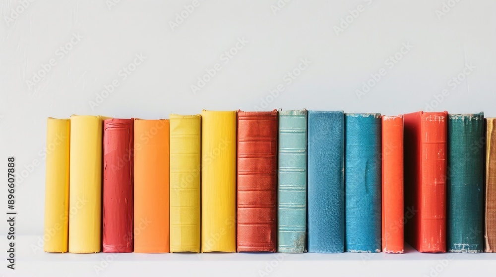 Row of hardcover books on white background with space for text symbolizing education Row of hardcover books on white background with space for text symbolizing education