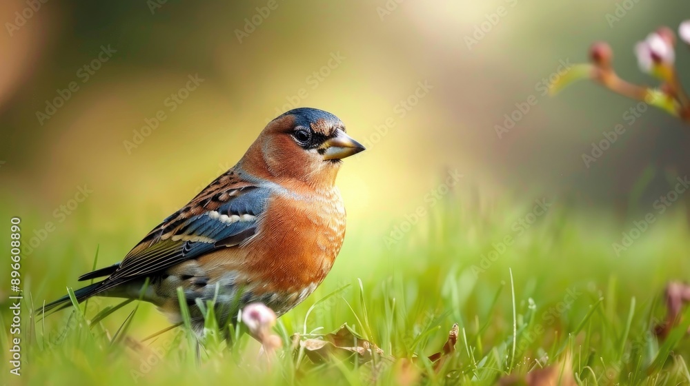 A chaffinch bird Fringilla coelebs perches on wild grass A chaffinch bird Fringilla coelebs perches on wild grass