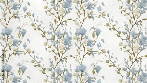 Seamless Abstract Watercolor Floral Pattern With Blue and Green Flowers 