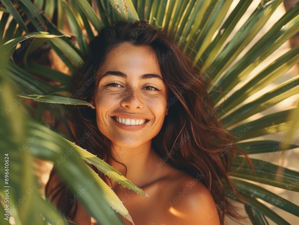 A smiling woman with long brown hair, suggesting happiness and positivity A smiling woman with long brown hair, suggesting happiness and positivity