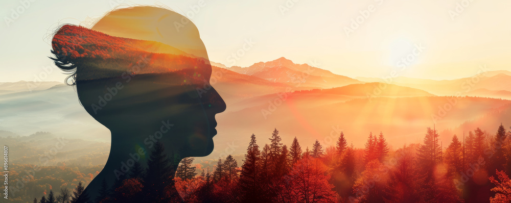 Double exposure silhouette of a woman against Double exposure silhouette of a woman against