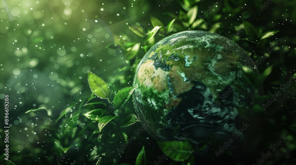 World globe planet earth background banner sustainable environment ecology nature regeneration eco friendly green energy care for nature esg concept 