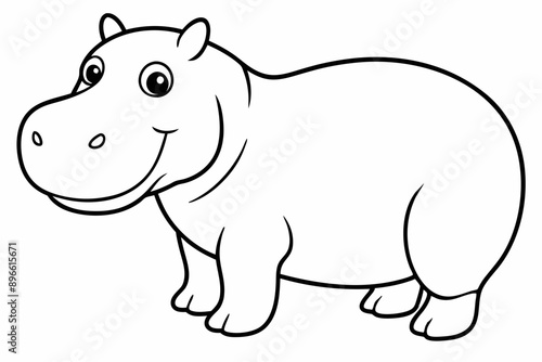 Funny Hippo Vector Illustration Cartoons, Clipart, Line Art Design on White Background, Playful funny hippo vector illustration on a white background - perfect for fun designs