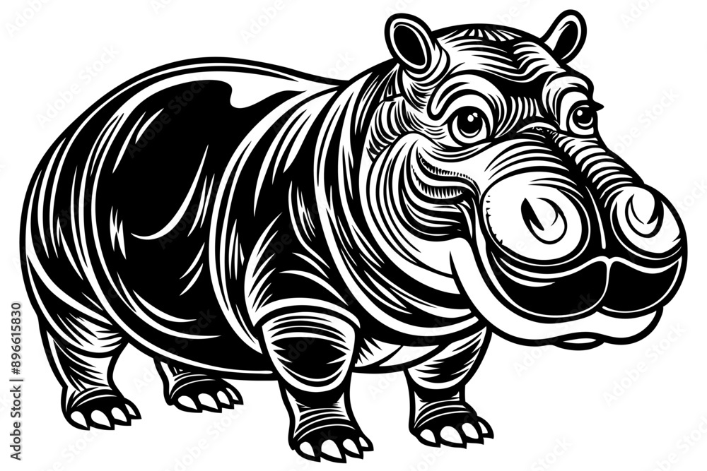 Fototapeta premium Funny Hippo Vector Illustration Cartoons, Clipart, Line Art Design on White Background, Playful funny hippo vector illustration on a white background - perfect for fun designs