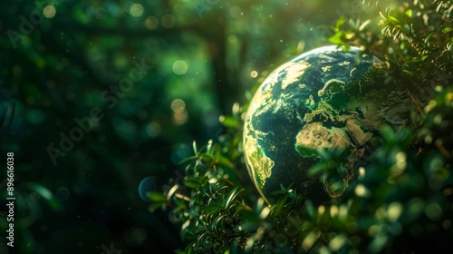 World globe planet earth background banner sustainable environment ecology nature regeneration eco friendly green energy care for nature esg concept 