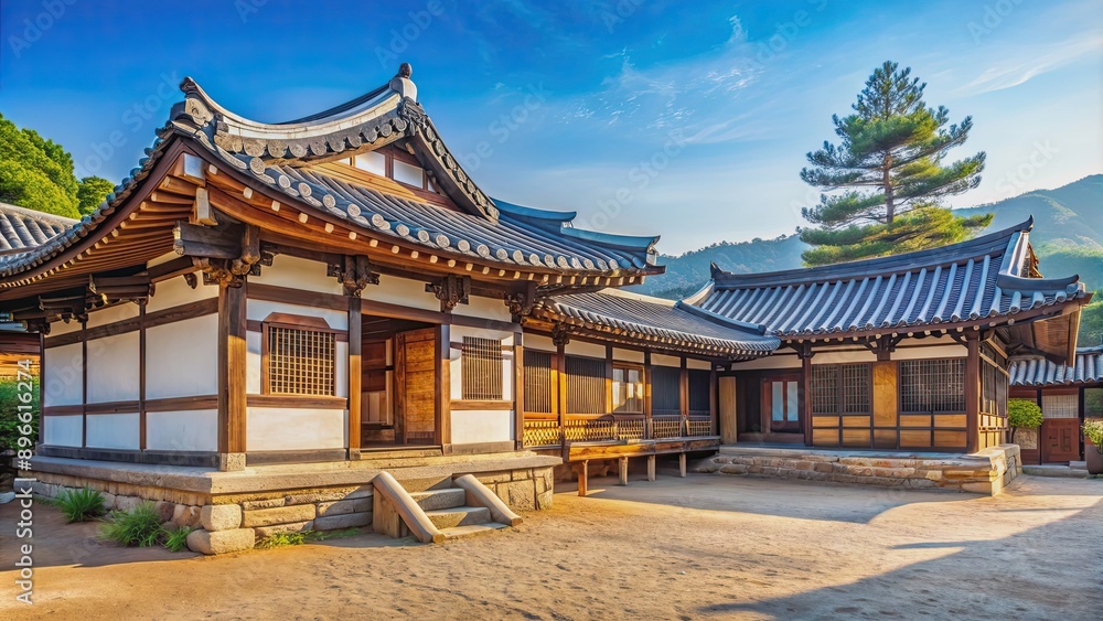 Traditional Korean Hanok house in Hahoe Folk Village, Andong, South Korea, Hanok, Hahoe Folk Village Traditional Korean Hanok house in Hahoe Folk Village, Andong, South Korea, Hanok, Hahoe Folk Village