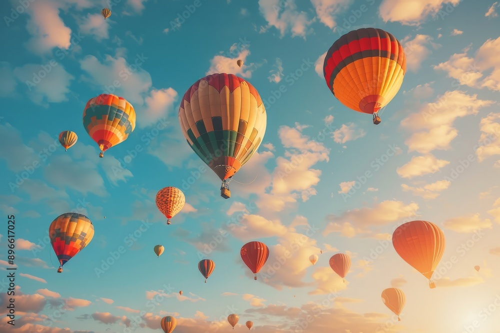 Colorful Hot Air Balloons Soaring Through the Sky. Colorful Hot Air Balloons Soaring Through the Sky.