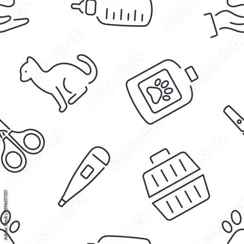 Seamless pattern with pet care and veterinary
