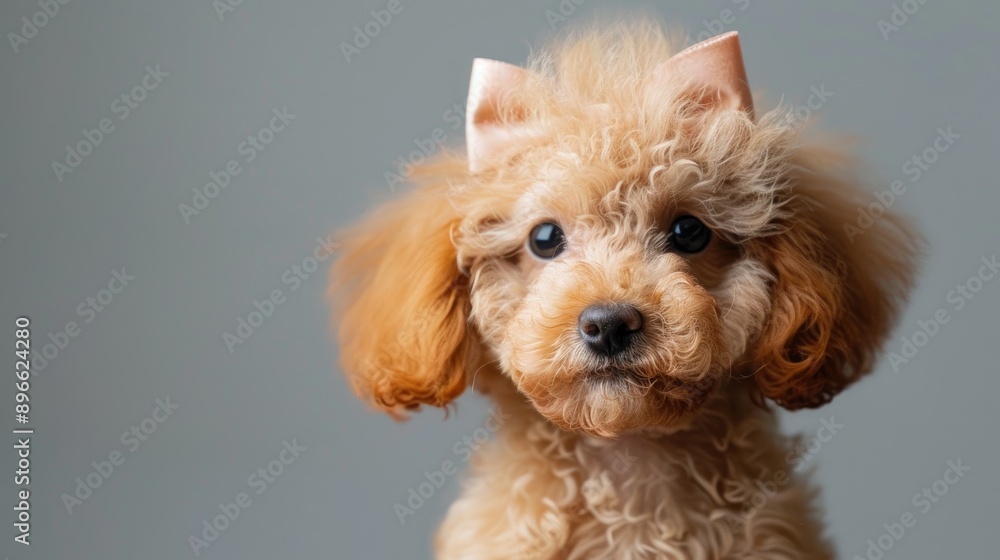 Adorable apricot poodle puppy with a bow in a high quality animal portrait Adorable apricot poodle puppy with a bow in a high quality animal portrait