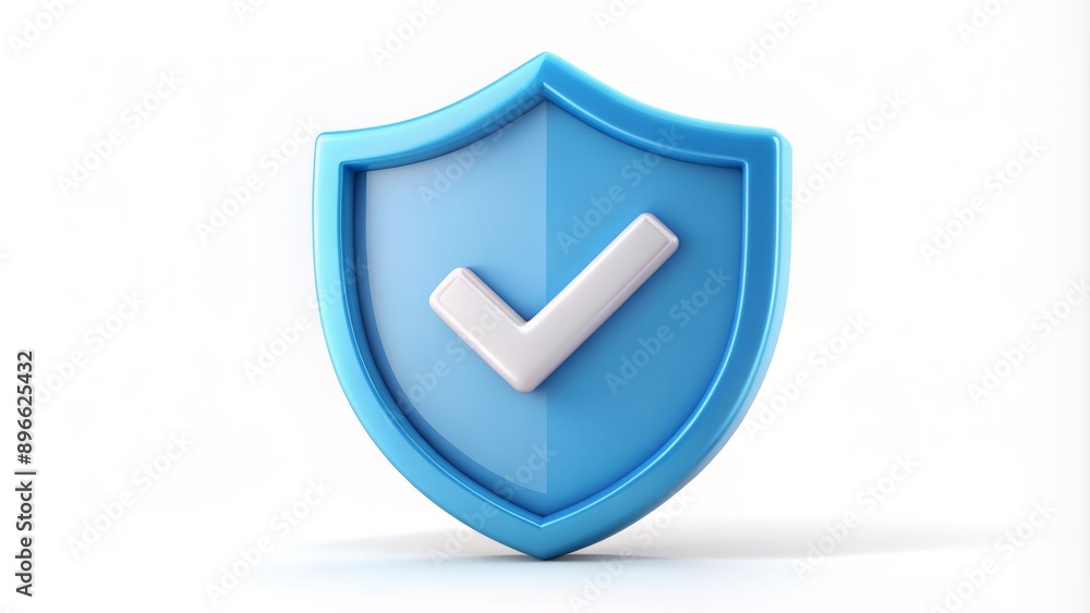 cartoon 3d Icon safety shield check mark perspective . Blue symbol security safety icon. Checkmark in minimalistic style. 3d vector illustration. white background cartoon 3d Icon safety shield check mark perspective . Blue symbol security safety icon. Checkmark in minimalistic style. 3d vector illustration. white background