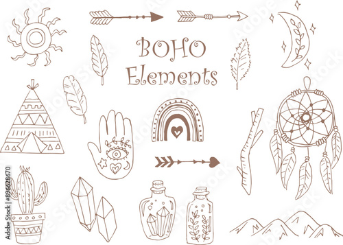 bohoイメージ手描き素材セット