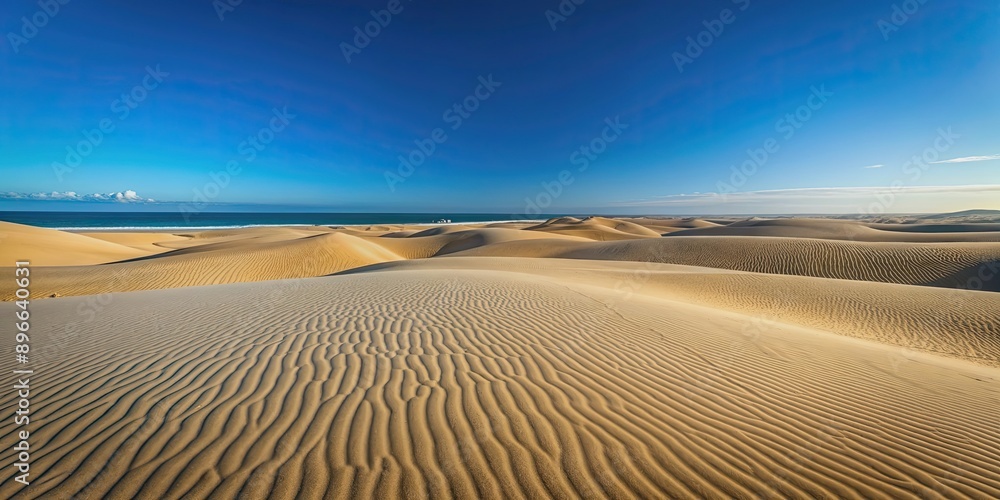 Naklejka premium Vast expanse of sandy dunes stretching into the horizon under a clear blue sky, desert, landscape, arid, dry, sand, dunes, hot