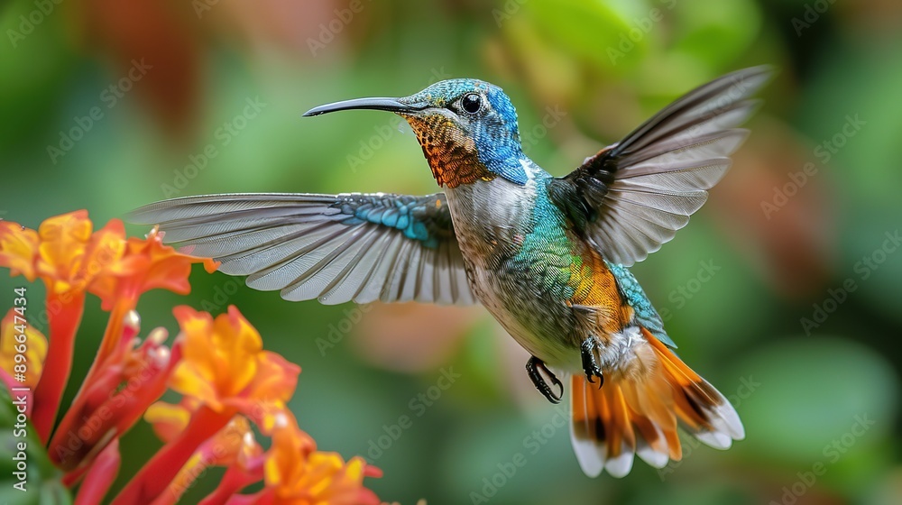 Fototapeta premium Ethereal Movement: Golden-Tailed Sapphire in National Park