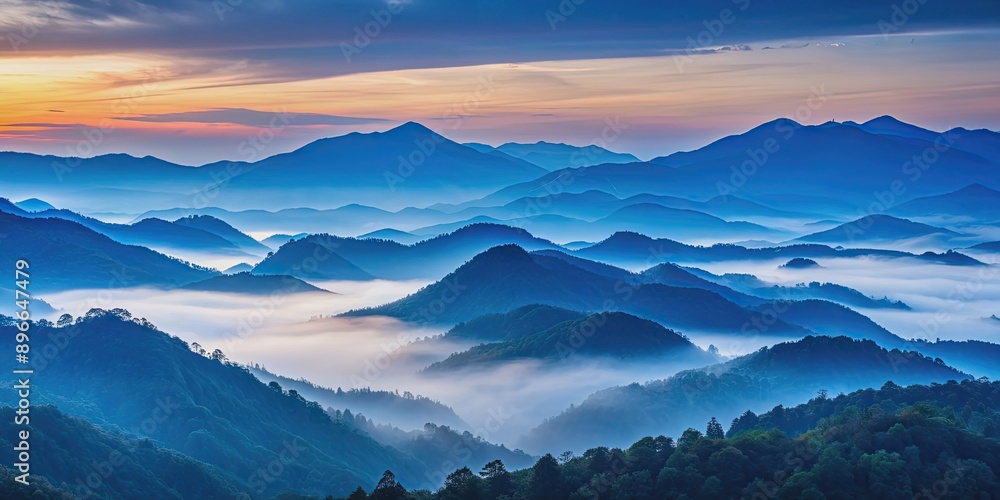 Layers of misty mountains at blue hour in the morning, mountains, misty, layers, blue hour, morning, scenic, landscape Layers of misty mountains at blue hour in the morning, mountains, misty, layers, blue hour, morning, scenic, landscape