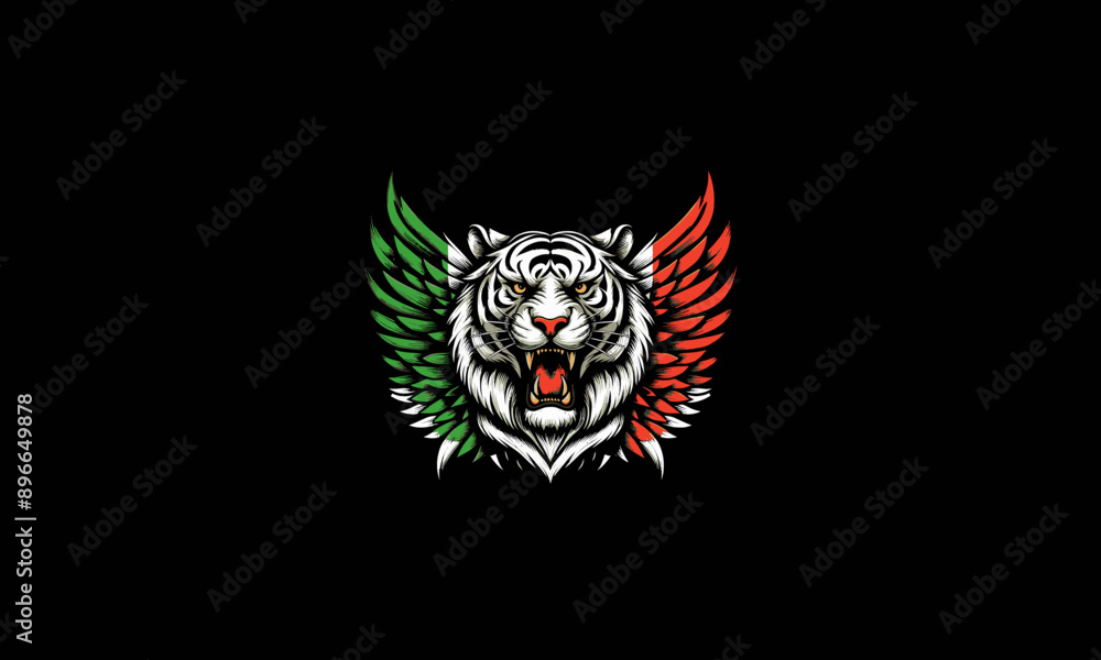Fototapeta premium head tiger roar with wings italy vector flat design