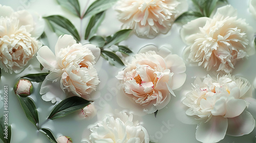 Fototapeta Naklejka Na Ścianę i Meble -  Create a luxurious of peonies, their lush, flowers scattered around it. . The clean background