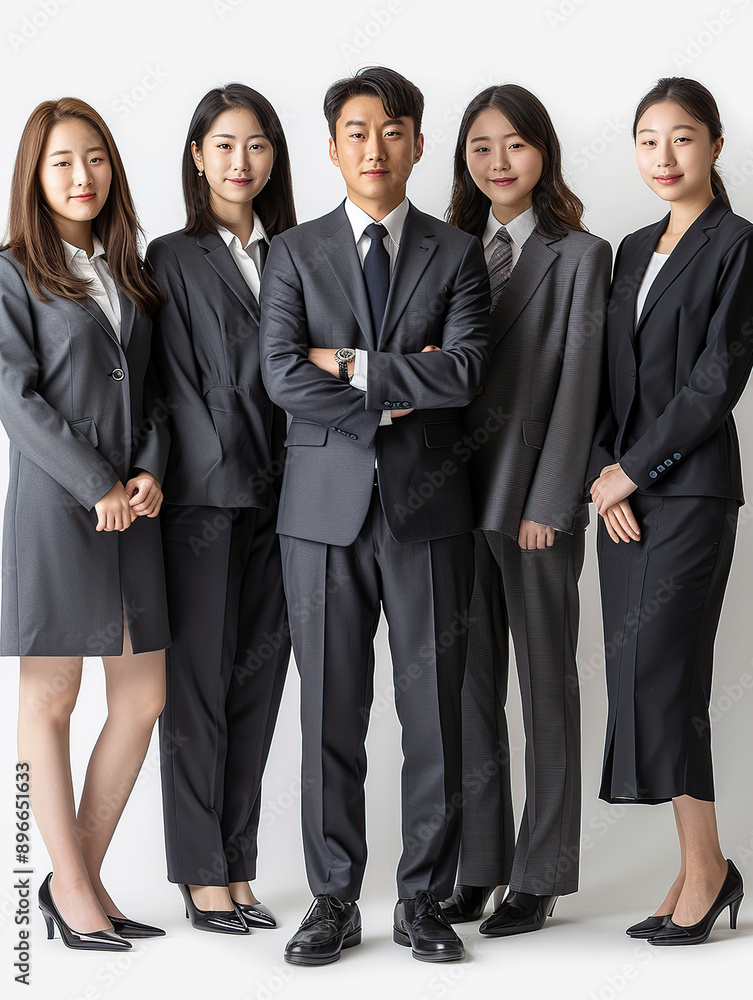 Young East Asian business team against a white background Young East Asian business team against a white background