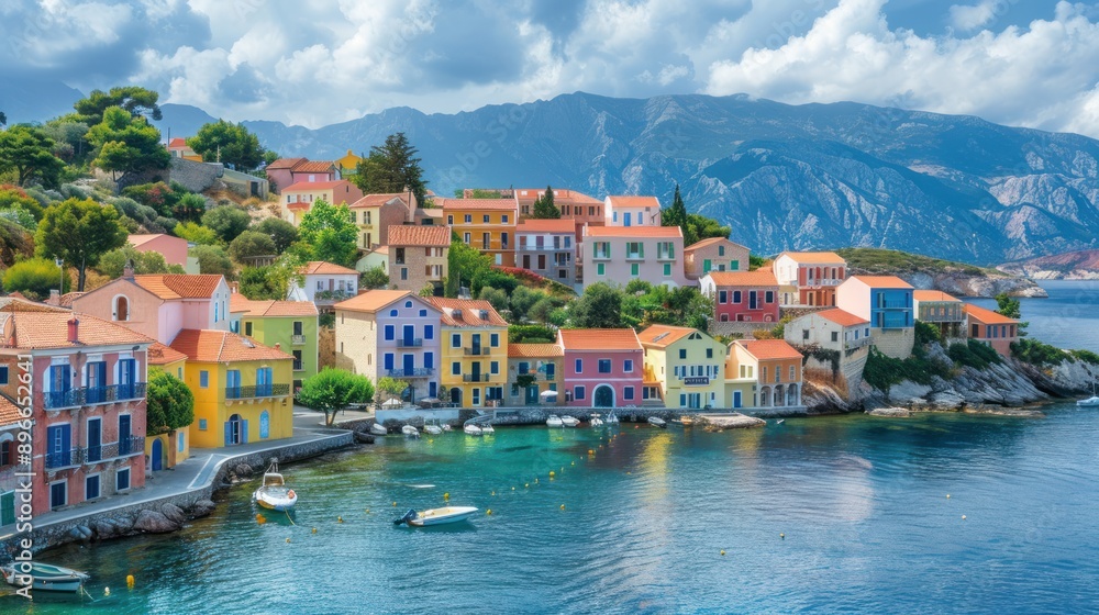 Fototapeta premium Colorful Mediterranean Village by the Sea