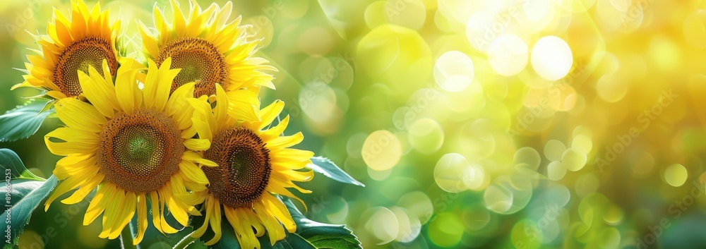 Obraz premium A beautiful blurred background featuring sunflowers, with copy space Generative AI
