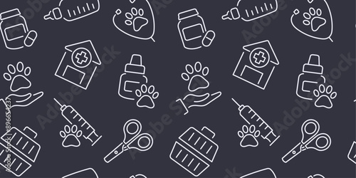 Seamless pattern with pet care and veterinary