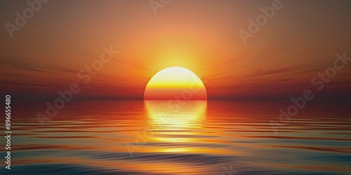 Abstract depiction of a rising sun over a horizon, sunrise, dawn, morning, horizon, sky, sunlight, light, glowing, celestial