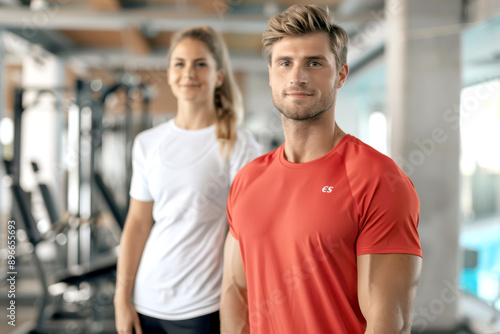 Attractive woman and man posing in Fitnesstudio. AI generatve. © Dar1930