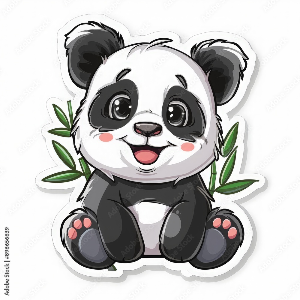 Obraz premium Adorable Cartoon Panda Bear with Bamboo