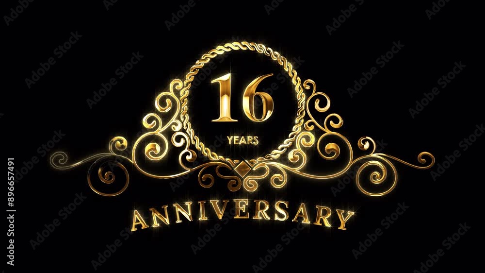 16th Anniversary Celebration. Happy 16 Years Anniversary Animation in Gold Color on the Transparent Background, Alpha Channel. Great for greetings, celebrations, events, and gifts. 16th Anniversary Celebration. Happy 16 Years Anniversary Animation in Gold Color on the Transparent Background, Alpha Channel. Great for greetings, celebrations, events, and gifts.