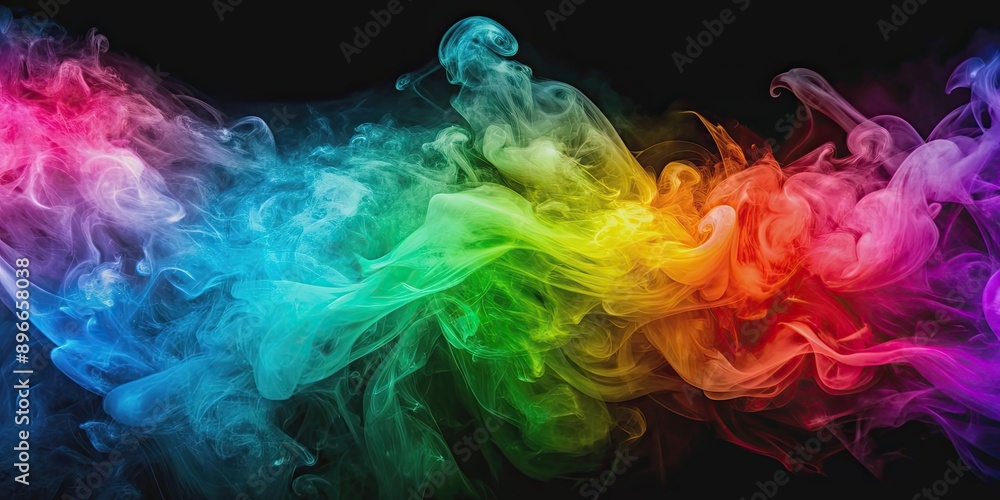 Obraz premium Colorful smoke blending in gradient layers creating a mesmerizing wallpaper background, smoke, colorful, gradient