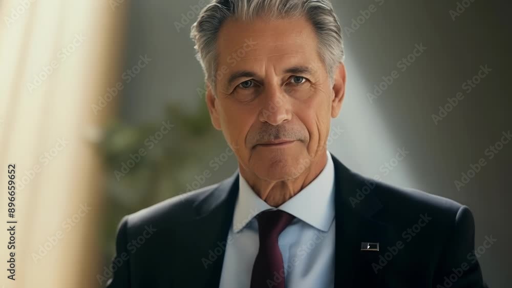 The mature businessman with a suave demeanor crosses his arms confidently his eyes ling with a glint of success. The mature businessman with a suave demeanor crosses his arms confidently his eyes ling with a glint of success.