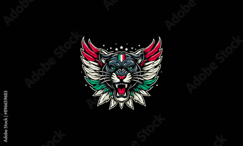 head panther with wings motif italy vector mascot design