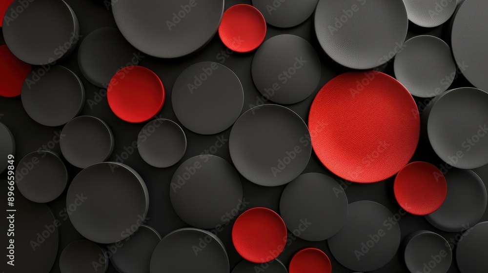 Abstract Bacground Black circles one red Abstract Bacground Black circles one red